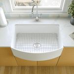 White Farmhouse Sink for Kitchen, DeerValley 30'' L x 21'' W Fireclay Apron Front Sink Farm Sink, Grove Arch Edge Curved Single Bowl Kitchen Sink with Bottom Grid and Strainer DV-1K0066