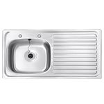 JASSFERRY Stainless Steel Kitchen Sink, Right Hand Drainer Inset Drop-in Single 1 Bowl, Two Pre-drilled Tap Hole, 930 x 480 mm