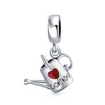 Love Red Heart Plants Gardener Watering Can Dangle Charm Bead For Women For Teen Enamel .925 Sterling Silver Fits European Bracelet