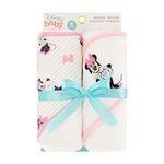 Disney Cudlie Baby Girl Minnie Mouse 2 Pack Rolled/Carded Hooded Towels in Tiny Stripe Print