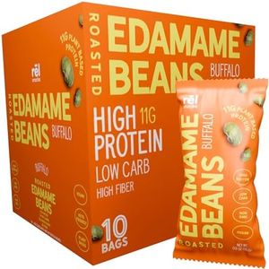 Rēl Snacks Buffalo Roasted Edamame – High Protein Low Carb Snack (11g Protein per Serving) – Keto-Friendly, Vegan, Non-GMO – 10-Pack 0.9oz Bags