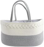 Baby Nappy Caddy Woven Diaper Caddy Basket Cotton Rope Diaper Caddy Organizer Diaper Tote Bag Stylish Rope Nursery Storage Bin with Removable Inserts with Handles (Gray with White)