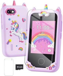 Fiechcco Gifts for Girls Age 6-8 Smart Phone Easter Christmas Stocking Stuffers for Kids Toy for Teenage 3 4 5 7 9 6 8 Year Old Birthday Gift Ideas with 8G SD Card (Purple)