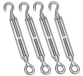 Stainless Steel 304 Turnbuckle Hook And Eye Wire Rope Tension (M12, Pack Off 4)