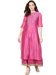 Juniper Women's Chanderi Silk Flared Dress Fuschia (Inner + Outer)