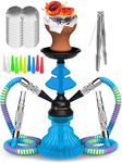 Royal Blue Hookah Set 2 Hose Hookah – LilOne 12” Blue Mini Hookah 2 Hose Hookah Set with 50x Foil Hookah Bowl 10x Tips 2x Mouthpiece 2x Hookah Hose Blue with Tongs Portable Hookah Set With Everything