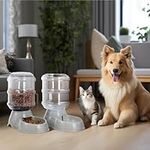 Automatic Pet Feeder Dispensers - Set of 2 - Outdoor Pet Food & Water Dispenser Bottles for Dog Cat Puppy Kitten - 3.8L Capacity Each - Dark Grey