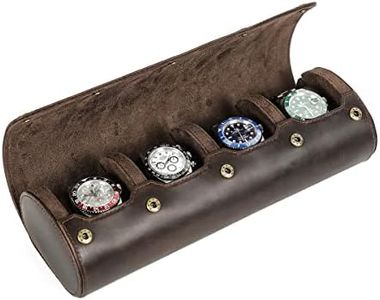 CONTACTS Travel Watch Box Crazy Horse Leather Watch Travel Case Watches Organizer Brown Watch Roll Pouch for 4 Pcs Watches Storage