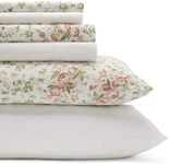 Laura Ashley Home - Queen Sheets, Cotton Percale Bedding Set, Crisp & Cool Home Decor (Marissa Coral, Queen)