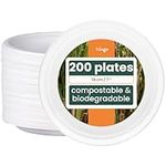 HAAGO 200 Sugar Cane Disposable Dessert Plates, 18 cm - Small Paper Plates, Party Plates for Birthdays & Parties - Stable & Microwave Safe - Compostable & Biodegradable