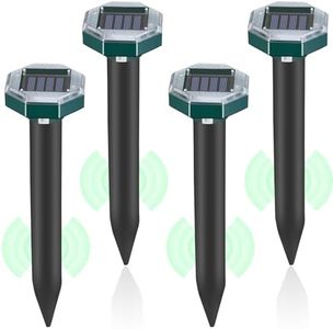 Mole Repellent Solar Powered - Ultrasonic Mole Repeller Vole Repellent Outdoor, Mole Deterrent, Rodent Snake Repellent Chipmunk Gopher Repellent Mole Repellent for Lawns (4)