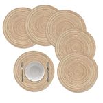 Sulfar Round Braided Placemats Set of 5PCS Round Table Mats Woven Heat Resistant Table Mats for Dining Tables