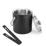 finality Stainless Steel Black Coated Double Walled Insulated Ice Bucket with Tong & Lid 1 Liter | Keeps Ice Cube Cold for 6 hr | Ice Cube Bucket for Home & Mini bar | Ice Box Steel