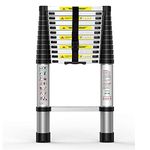 Suwinus 12.5 FT Aluminum Telescoping Ladder Collapsible Extension Ladder with Traceless Alu Tube Design Spring Loaded Locking Mechanism for Outdoor Indoor Use 330 Pound Capacity