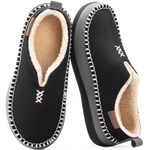 EverFoams Men's Micro Suede Memory Foam Moccasin Slippers with Fuzzy Sherpa Lining and Anti-skid Sole Black Size 10 UK