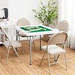 COSTWAY Folding Mahjong Table, Square Poker Card Game Tables with PVC Desktop, 4 Cup Holders and 4 Chip Grooves, 88 x 88 x 75cm