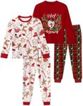 Yoofoss Boys Clothes Lifestyle Long Sleeve 4-piece Set, Soft for Toddler and Kids, White and Red Christmas Reindeer, 3T