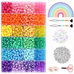 3500+ pcs Rainbow Pony Beads for Jewelry Making, Hair Beads for Braids, Bracelet Making Kit, Assorted Kandi Beads Kit with Letter and Heart Beads Hair Beader Tool Scissors Elastic String