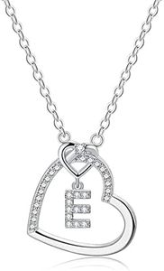 LIHELEI Collar para Mujer, S925 Plata A-Z - Colgante Inicial de Nombre con Piedras de Circonita de Corazón Collar para Mamá, Novia, Cumpleaños Navidad Aniversario día de San Valentín Regalo - E