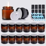 4oz Amber Glass Jars with Lids, Candle Jars with Metal and Plastic Lids, 12 Pack Glass Cosmetic Containers with Inner Liners for Creams, Lotions, Bath Salts, Essential Oil