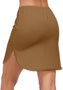 MANCYFIT Half Slips for Women Underskirt Short Mini Skirt with Floral Lace Trim Dark Brown Medium