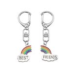 BFF Keychains Best Friends Gifts for Women Friendship Keychain for 2 Matching Rainbow Keychain for BFF Gifts for Teen Girls Best Friend Birthday Christmas Gifts, Silver, S