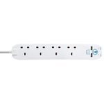 Masterplug Four Socket Surge Protected Extension Lead with Two USB Charging Ports, 2 Metres, 31.5 x 5.5 x 3 cm, White, SRGU4210N-MP