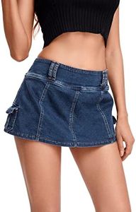 Floerns Women's Casual A Line Flare Jean Denim Mini Skirts with Pocket Dark Blue XL