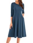 GRACE KARIN 3/4 Sleeve Dress for Women A Line Midi Dress Flowy Swing Dress Graduation Dress Navy Blue L