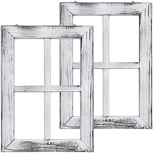 Greenco Wooden Rustic Mount White Window Frames Vintage Western Country Farmhouse Wall Art Decor - Set of 2 | Home Decor | Great For Living room, bathroom, and bedroom