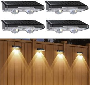 Quntis Outdoor Solar Wall Lights, 4 Pack Solar Fence Lights Warm White & 11 RGB Modes IP64 Waterproof Wireless Stick On Wall Lamps for Outside Garden Front Door Deck Stair Yard Railing Patio Décor