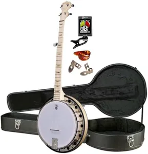 Deering Goodtime 2 5-String Maple Resonator Bluegrass Banjo with Instrument Alley Hard Case, Rechargeable Tuner, Dunlop Picks Bundle - Made in the USA