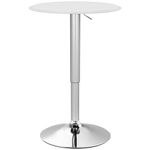 HOMCOM Round Bar Table, Adjustment Height Home Pub Bistro Table Faux Leather Covered Wooden Top Chrome Base, White