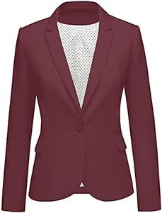 LookbookStore Women's Casual Notched Lapel Solid Formal Button Long Sleeve Work Office Blazer Jacket Suit Dark Red Size Small