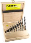 FAMAG 1597511 7pcs HSS-Ground 1/4" Hex Long Shank Brad Point Drill Bit Set in Wooden Case