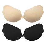 SailbSalab Adhesive Bra Sticky Push up Strapless Invisible Stick on Women's Bras for Backless Dresses, Wedding, Party (UK, Cup & Band, C, Beige+Black)