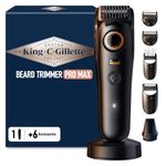 King C Gillette Cordless Beard Trimmer PRO MAX for Men with 40 Length Settings and Style Lock. 1 Trimmer, 1 Cleaning Brush, 4 Interchangeable Combs, 1 Charging Stand, and 1 Zip Pouch