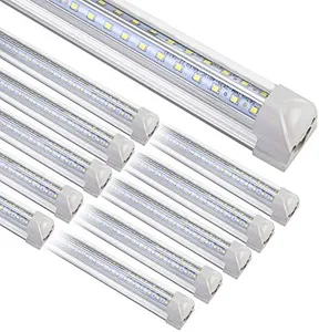 Henwsi 8FT LED Shop Light Fixture, White 10 Pack T8 Integrated Tube Lights, 72W 9500LM 6500K High Output Clear Cover, V Shape 270 Degree Lighting for Garage Warehouse, Upgraded Lights Plug and Play