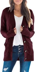 MEROKEETY Women's 2024 Fall Long Sleeve Cable Knit Sweater Open Front Cardigan Button Loose Outerwear Burgundy