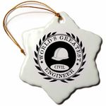 3dRose LLC ORN_165010_1 Porcelain Snowflake Ornament, 3-Inch, Worlds Greatest Civil Engineer Award Fun Job Pride Work Gifts-Black