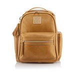 Itzy Ritzy Chelsea + Cole Mini Diaper Bag Backpack - Studded Mini Diaper Bag Backpack with Changing Pad, 8 Pockets, Rubber Feet & Tassel; Caramel with Sweetheart Print Interior and Gold Hardware