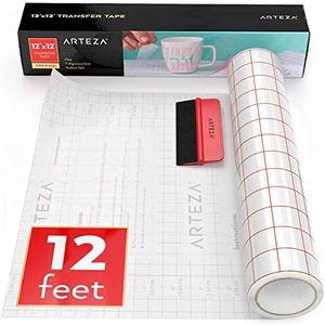 ARTEZA Ultra Clear Transfer Tape Paper with Grid & Squeegee, 12 Inch Wide X 12 Foot Long Roll, for Alignment & Transfer of Adhesive Vinyl for Decals, Signs, Walls, Windows & Smooth Surfaces