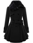 Zeagoo Women's Fashion Faux Fur Lapel Double-breasted Thick Wool Trench Coat Jacket Black