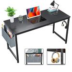 Foxemart Computer Desk Modern 39 Inch Writing Study Desk Simple PC Laptop Notebook Table with Storage Bag and Iron Hook for Home Office Workstation, Black