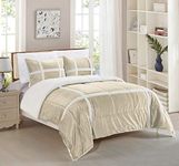 Elegant Comfort Softest, Coziest Heavy Weight Stripe Pattern Micromink Sherpa-Backing Premium Quality Down Alternative Micro-Suede 3-Piece Reversible Comforter Set, King/Cal King, Mocha