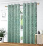 FABDRAPE Heavy Velvet Fabric Room Darkening Leef Design Curtains 11 Feet for Extra Long Door, English Aqua, Pack of 4 Pieces