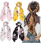 Artlift Hair Scarf Scrunchies Floral Scrunchie Scarf Hair Bow Ponytail Elastic Rope Ribbon Ties Made In India Printed Solid Colour Beautiful Scarf 6 pcs Random color