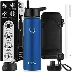 LEZOY (8 in 1) Stainless Steel Vacuum Insulated Water Bottle,650 ml Double-Wall Drink Bottle, 3 Leak-Proof Lids, Extra Carry Bag. BPA Free Sweat-Proof Bottle,Send from Australia.(22 OZ,Twilight Blue)