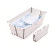 Stokke Flexi Bath Bundle, White - Foldable Baby Bathtub + Newborn Support - Durable & Easy to Store - Convenient to Use at Home or Traveling - Best for Newborns & Babies Up to 48 Months