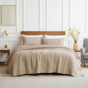 palassio Dark Beige 100% Cotton Quilt California Cal King Size Bedding Sets with Pillow Shams,Oversized Lightweight Soft Bedspread Coverlet, Cozy Bed Cover for All Season, 3 Pieces, 118x106 inches